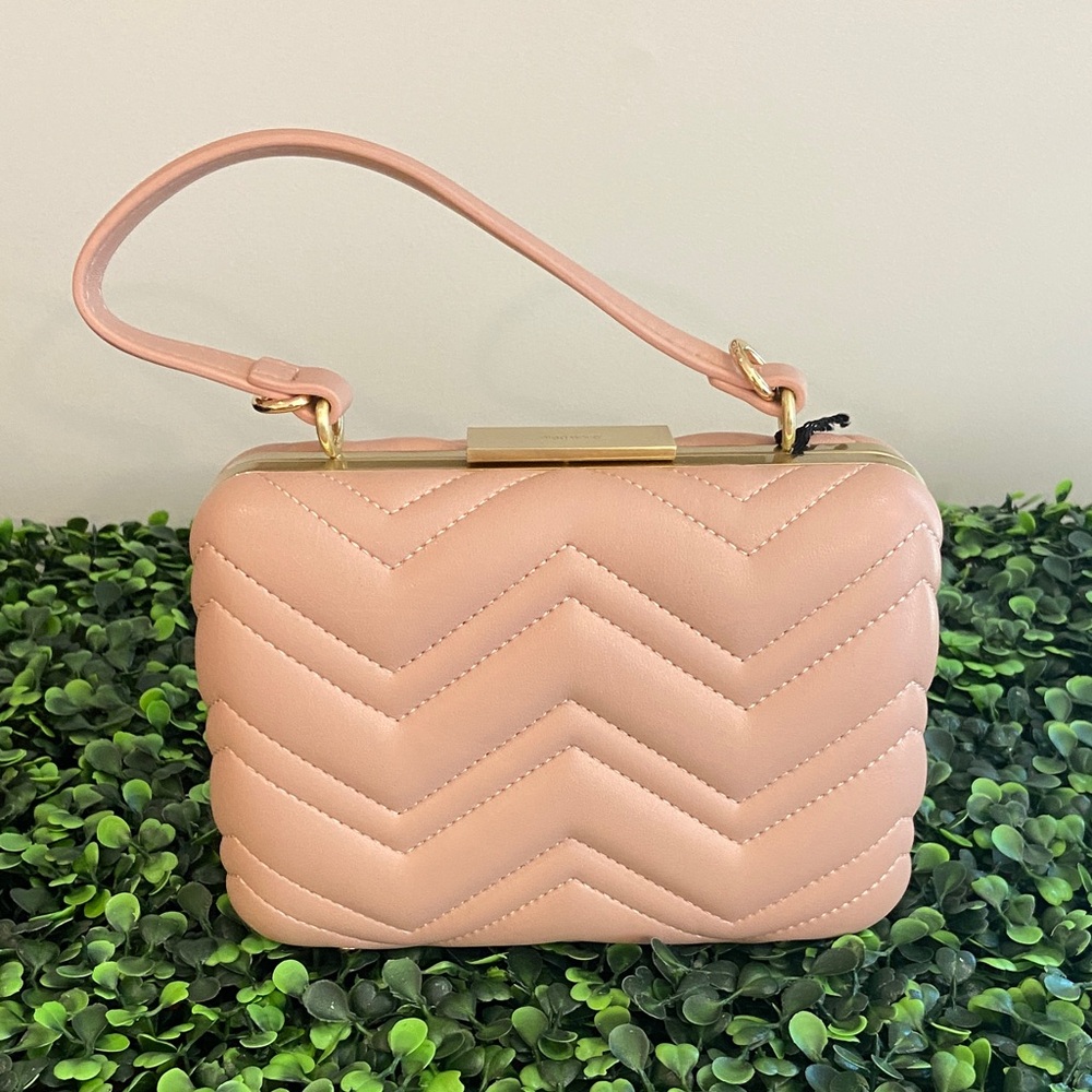 Olga Berg Blush Chevron Quilted Top-Handle Clutch